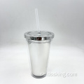 Eco Friendly BPA Free Tumbler 16oz 500 ml UV -beläggning Plastisk dubbelvägg tumbler med halm